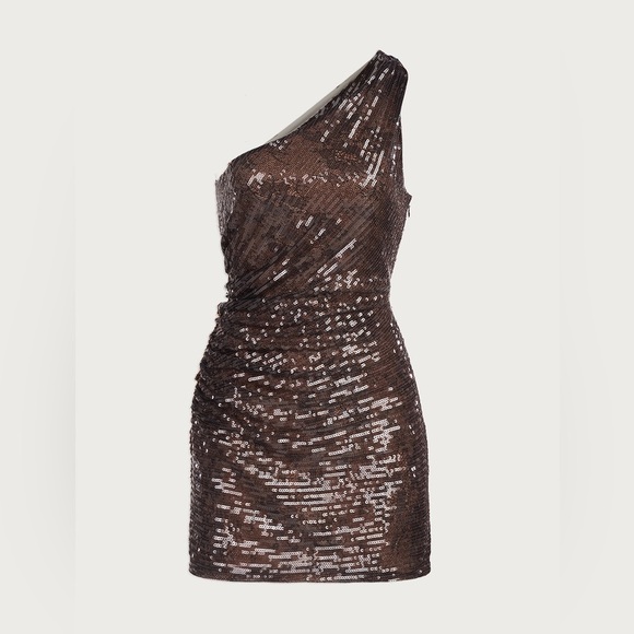 Halston SHYLA DRESS IN LACE SEQUIN Bronze NWT - Picture 10 of 12